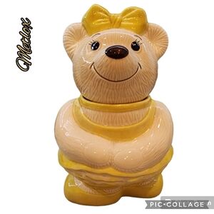 Metlox cookie jar ballerina bear vintage 2 piece yellow & white ceramic ballet